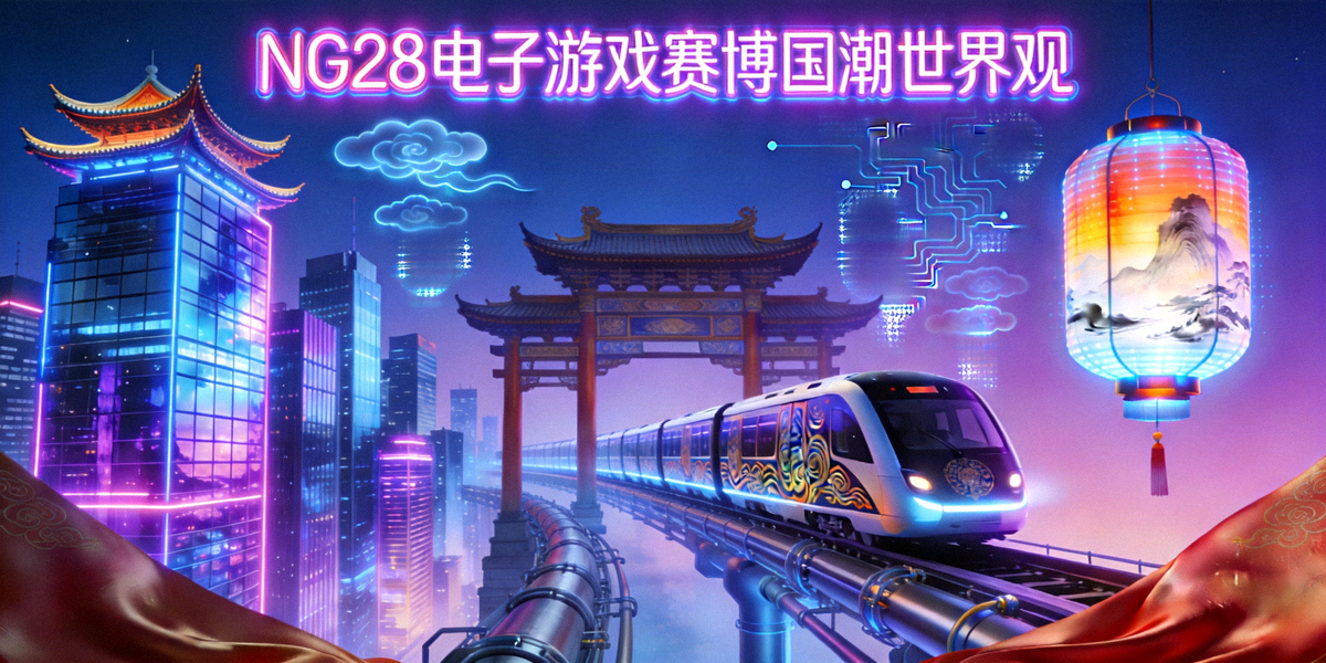 NG28电子游戏赛博国潮世界观大横幅 - 未来都市与传统文化元素融合场景