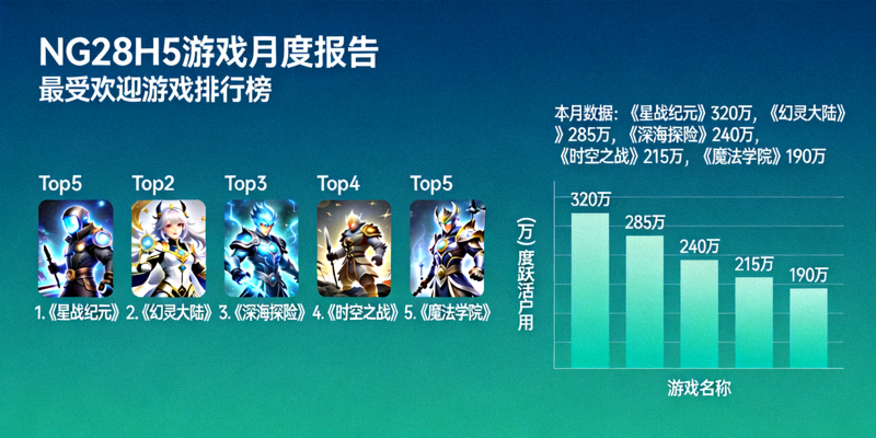 NG28H5游戏月度报告封面图 - 展示最受欢迎游戏排行榜和数据图表