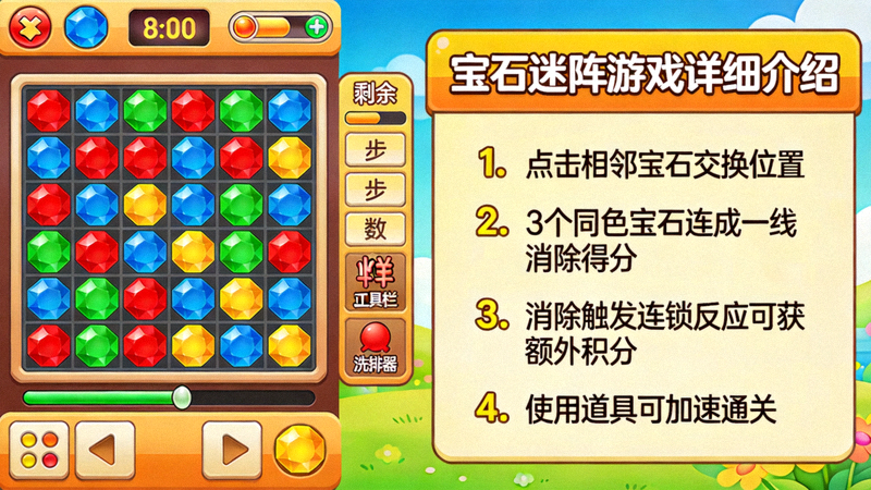 宝石迷阵游戏详细介绍大图 - 游戏界面展示与玩法说明