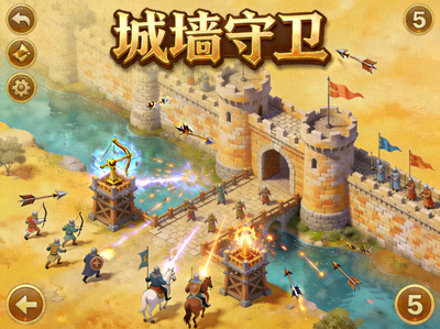 策略塔防H5游戏'城墙守卫'截图 - 中世纪城堡防御场景