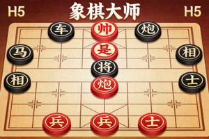 H5象棋游戏'象棋大师'截图 - 中国象棋棋盘界面，双方棋子布局展示
