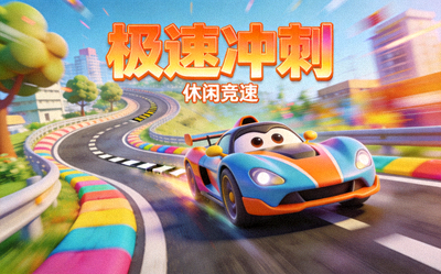 H5休闲竞速游戏'极速冲刺'截图 - 卡通赛车在多彩赛道上飞驰