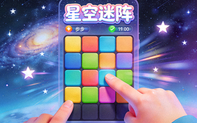 H5益智解谜游戏'星空迷阵'截图 - 玩家正在移动彩色方块完成拼图