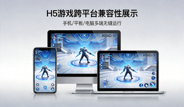 H5游戏跨平台兼容性展示 - 同一款游戏在手机、平板、电脑上无缝运行