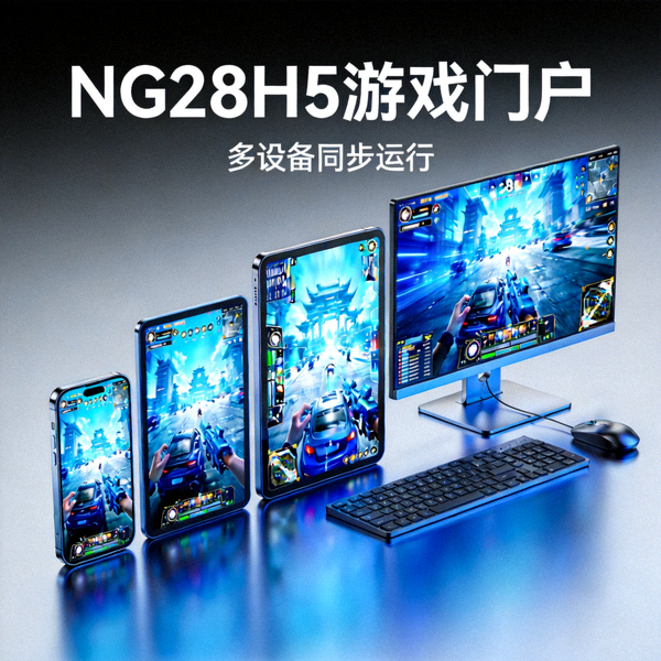 NG28H5游戏门户多设备展示图 - 手机、平板、电脑同时运行H5游戏场景