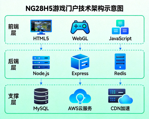 NG28H5游戏门户技术架构示意图 - HTML5、WebGL等技术栈展示